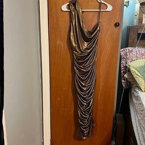 Fashion nova dress size large color is a shimmery bronze color